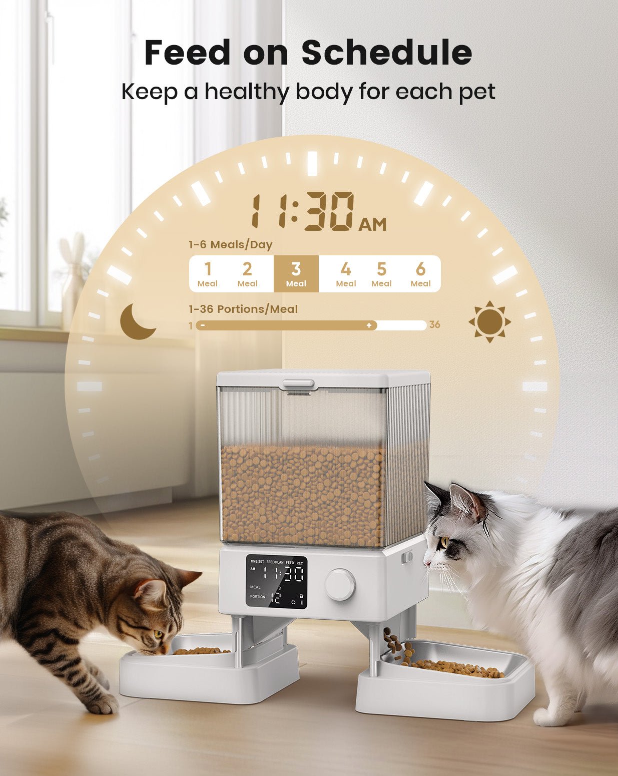 Oneisall 5L Automatic Cat Feeder for Two Cats-Black