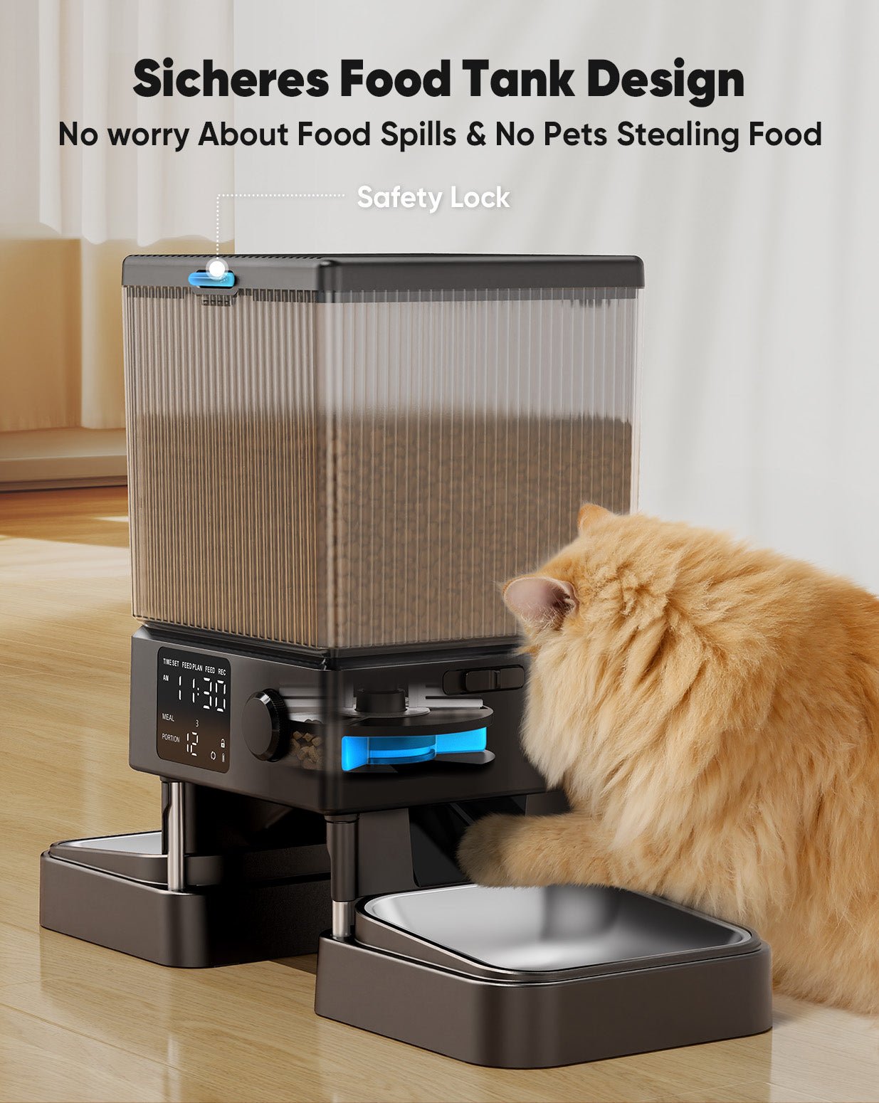 Oneisall 5L Automatic Cat Feeder for Two Cats-Black