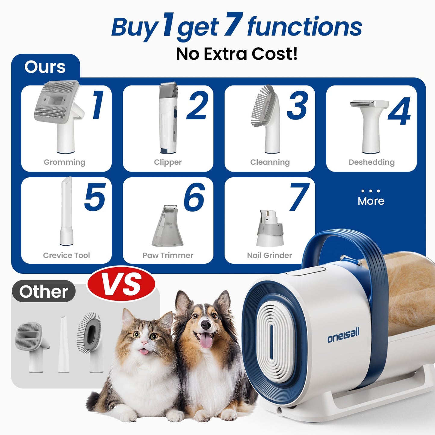 Oneisall LM2 7-in-1 Pet Grooming Vacuum Kit