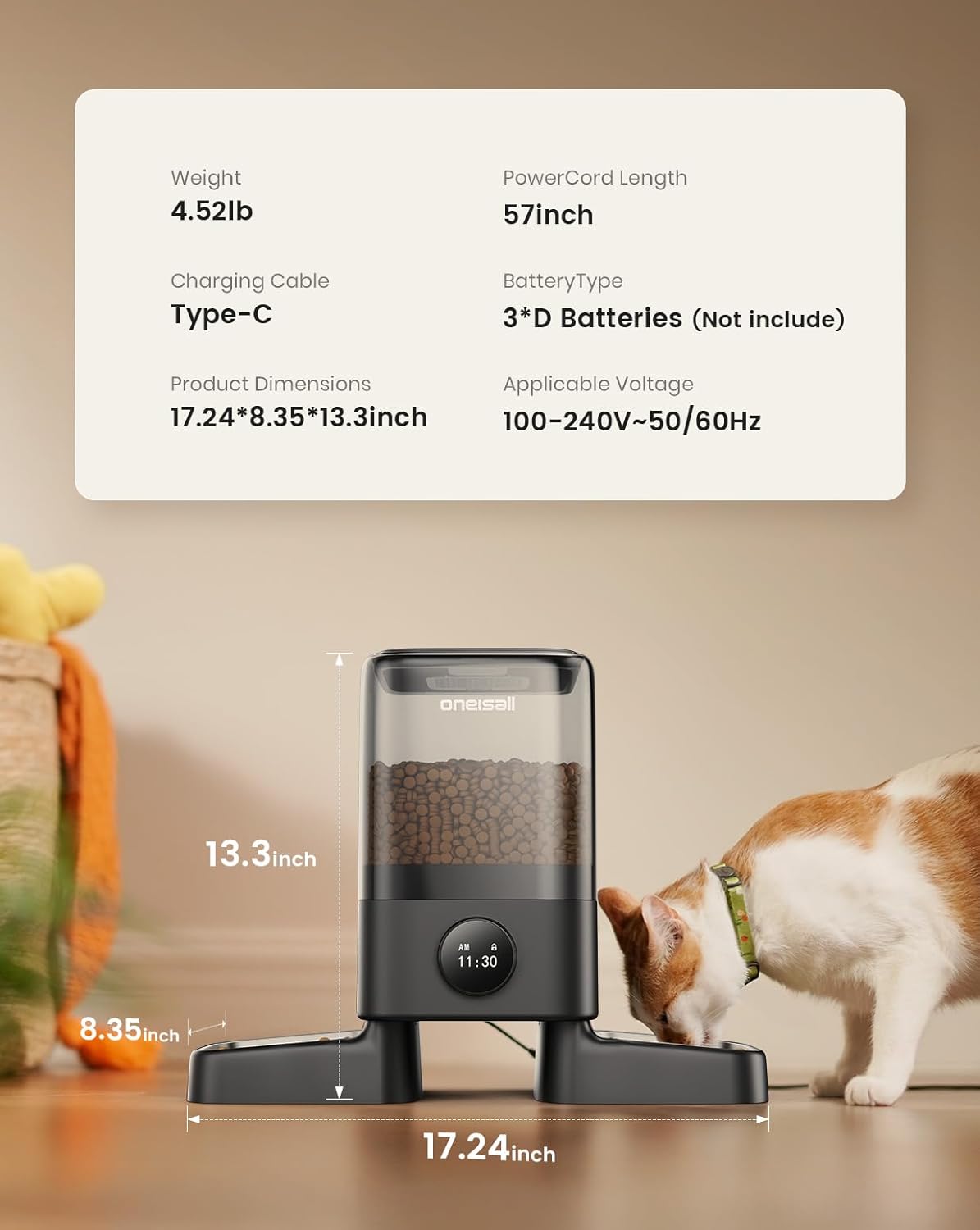 Oneisall H1 5L Automatic Cat Feeders for Two Cats